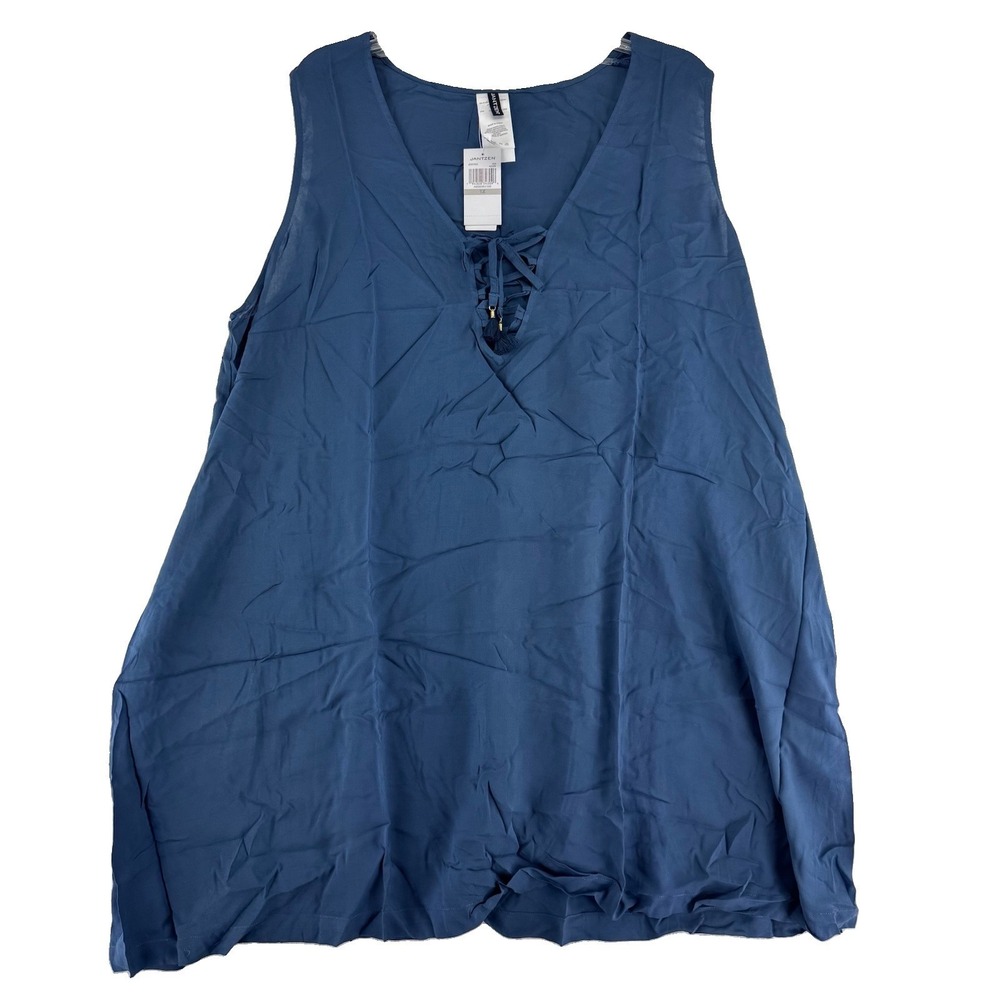Jantzen Sleeveless Lace Up Woven Cover Up Dress Size 1X Marine Blue